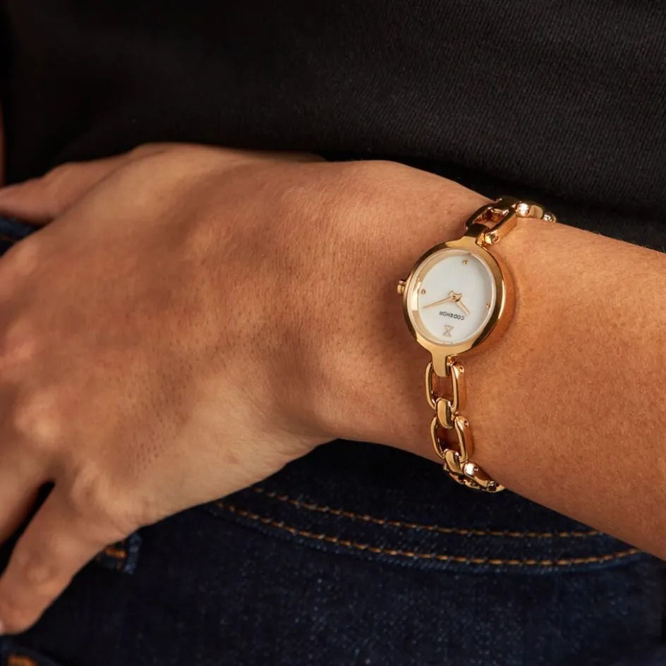 Best CODHOR Montre Lina Nacre Blanche cadran doré fond nacre blanche bracelet alliage doré