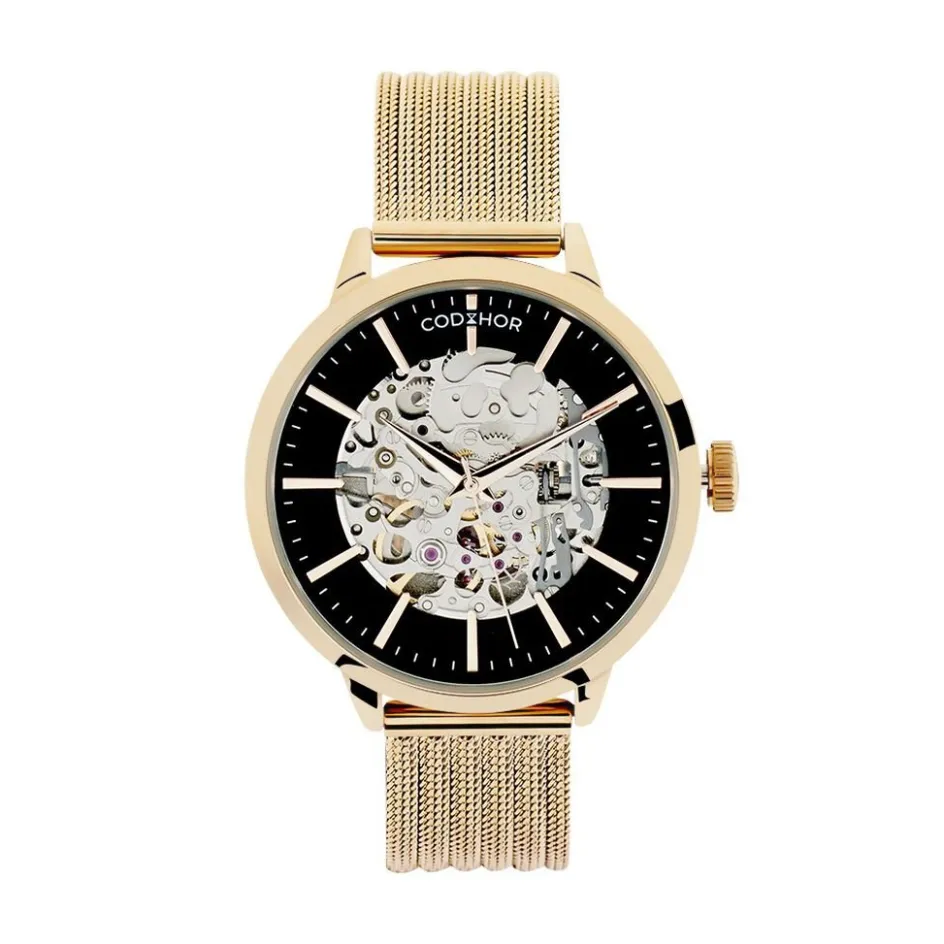 Outlet CODHOR Montre Louise Noir cadran doré rose fond noir bracelet acier doré
