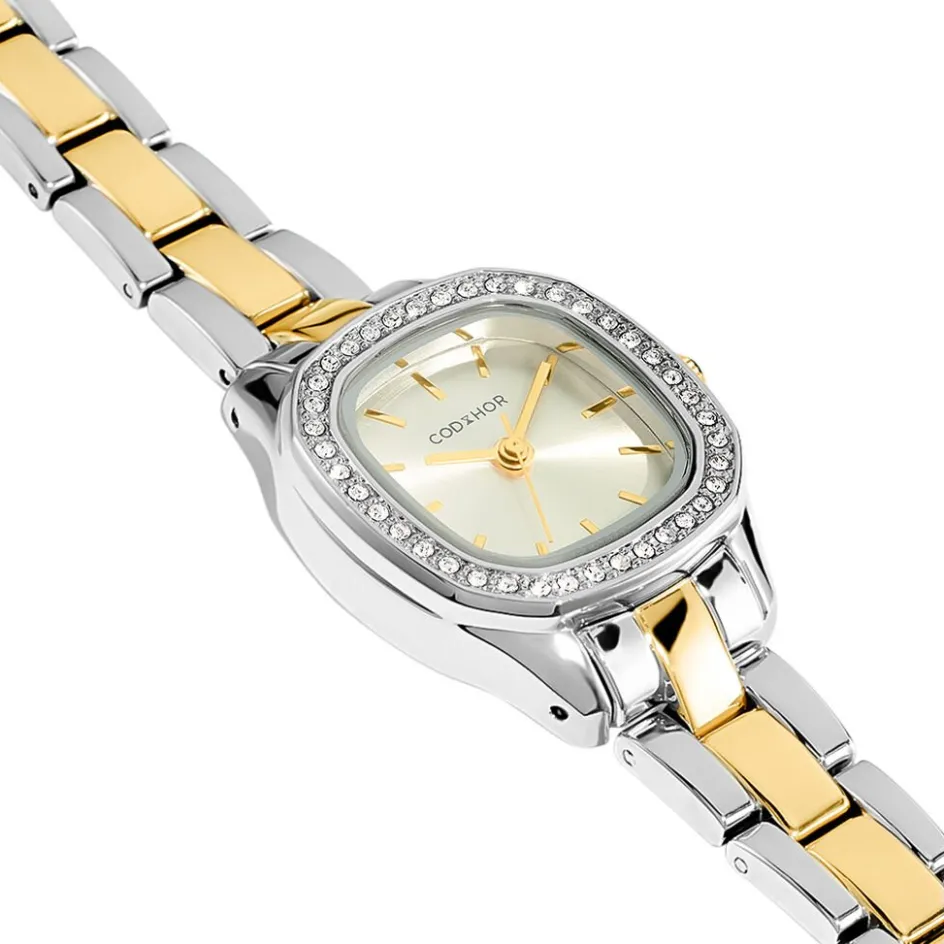 Best CODHOR Montre Mona Doré cadran argenté fond doré bracelet alliage bicolore