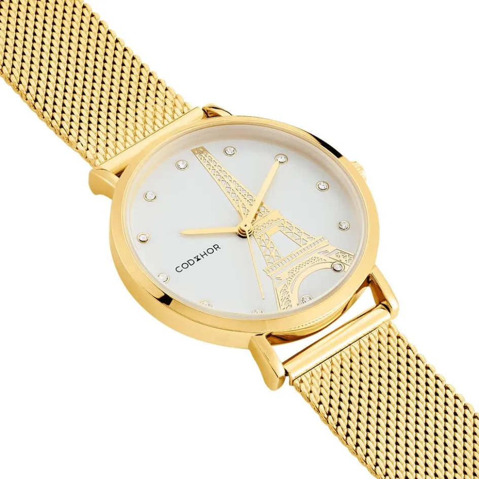 Sale CODHOR Montre Monument Blanc cadran doré fond blanc bracelet acier doré