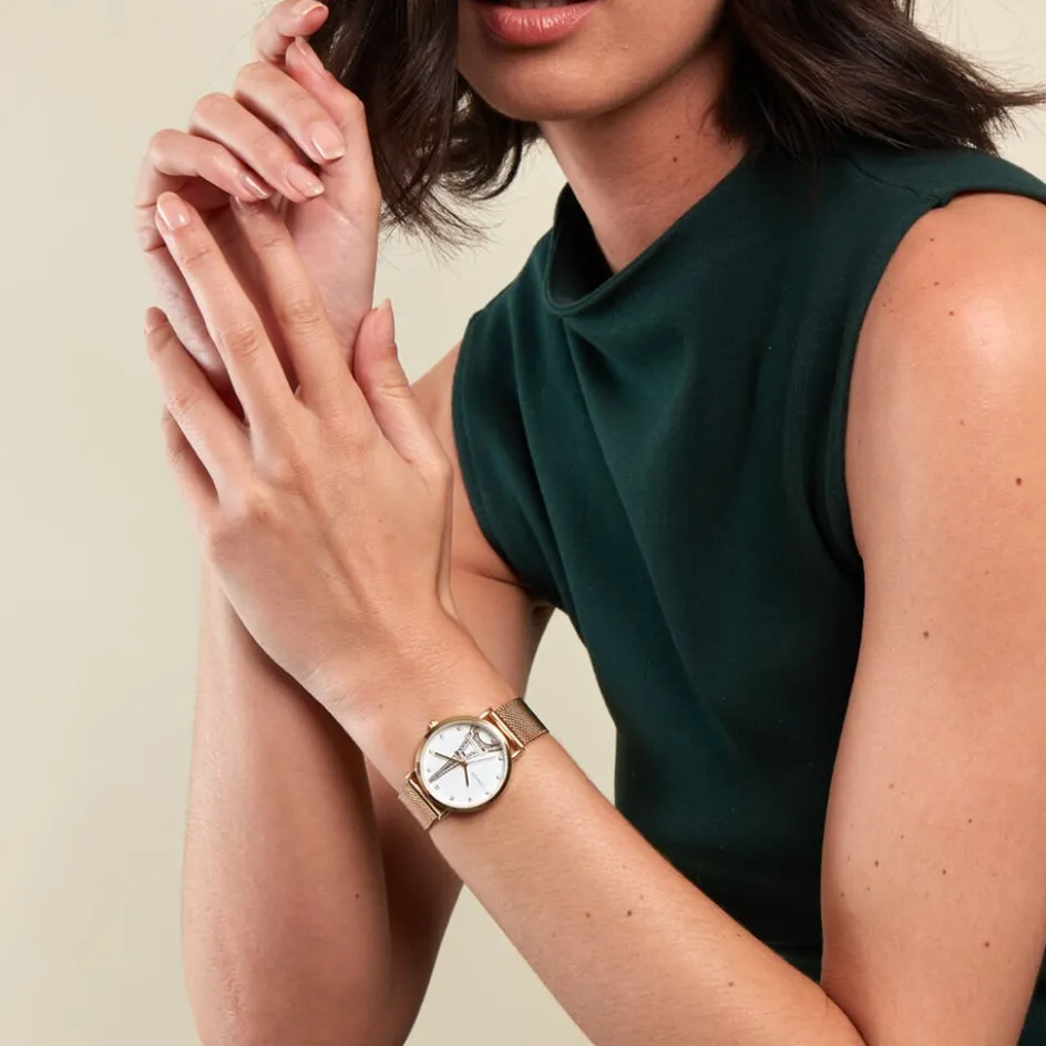 Sale CODHOR Montre Monument Blanc cadran doré fond blanc bracelet acier doré