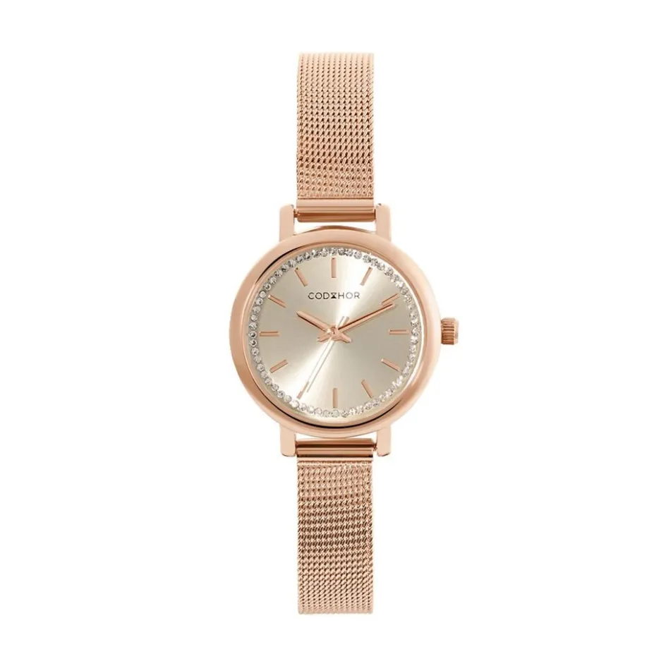 Sale CODHOR Montre Nerine Rose cadran doré rose fond rose bracelet acier doré rose
