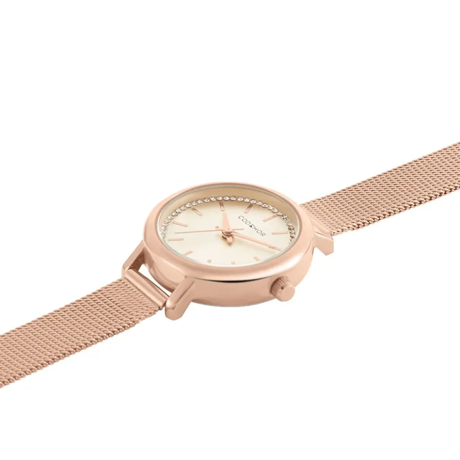 Sale CODHOR Montre Nerine Rose cadran doré rose fond rose bracelet acier doré rose