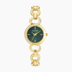 Best CODHOR Montre Sarah Vert cadran doré fond vert bracelet alliage doré