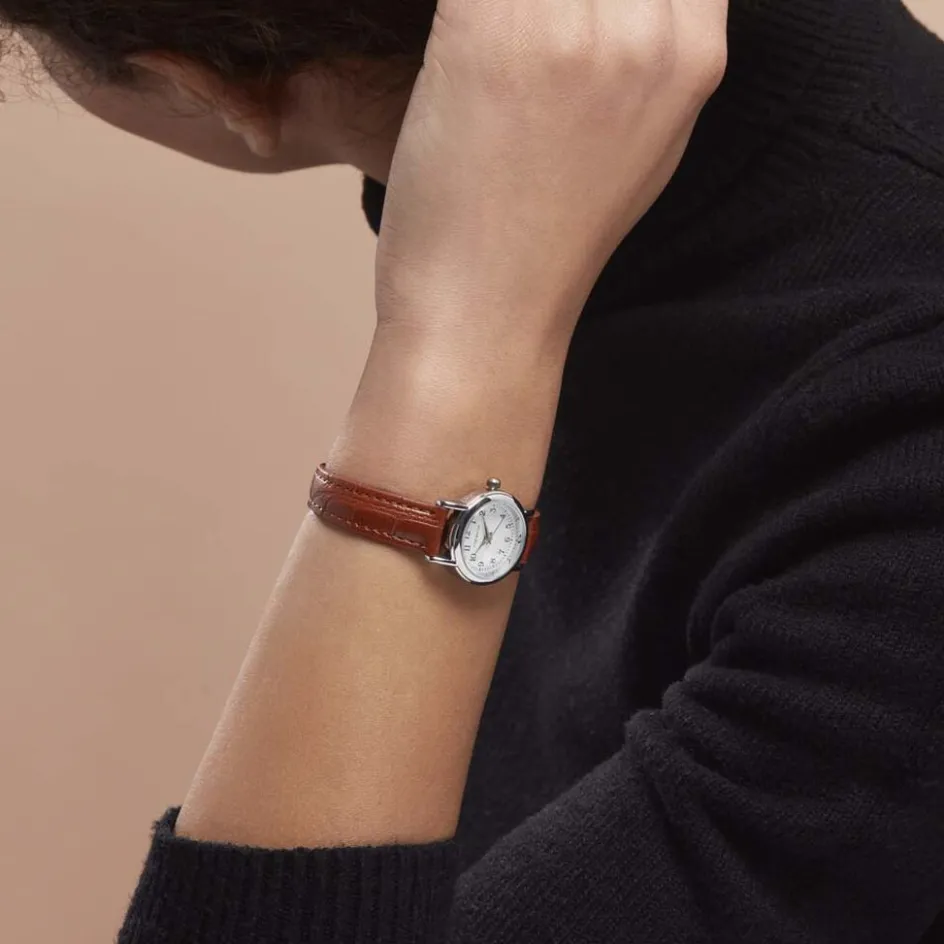 Outlet CODHOR Montre Veronique Blanc cadran argenté fond blanc bracelet synthétique marron