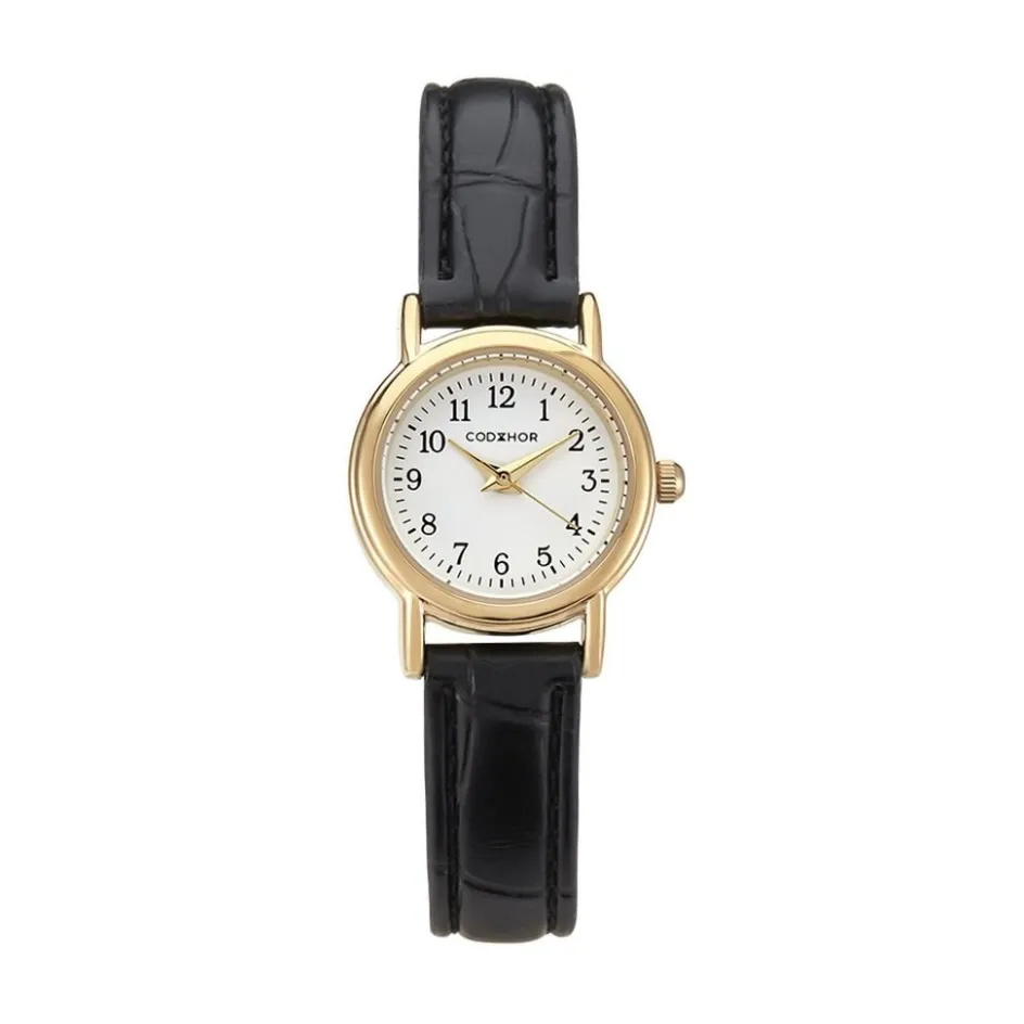 Best CODHOR Montre Veronique Blanc cadran doré fond blanc bracelet synthétique noir