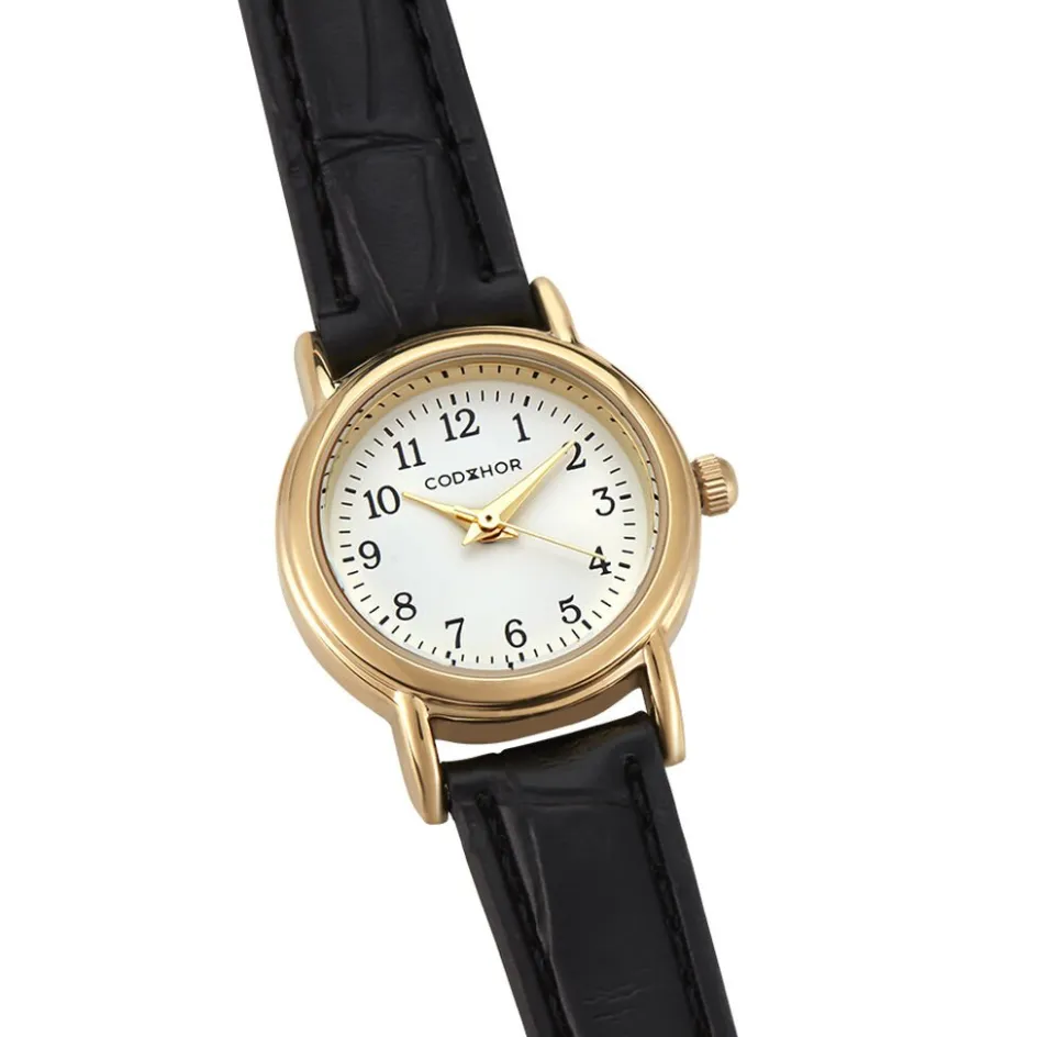 Best CODHOR Montre Veronique Blanc cadran doré fond blanc bracelet synthétique noir