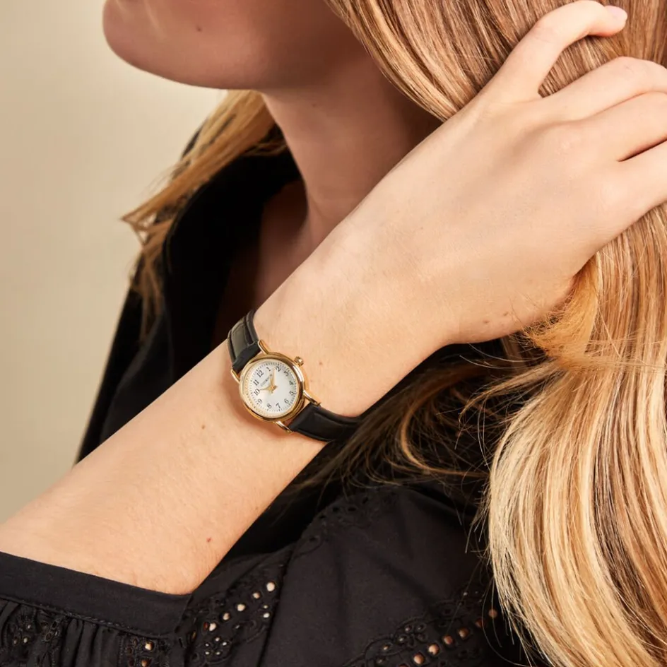 Best CODHOR Montre Veronique Blanc cadran doré fond blanc bracelet synthétique noir