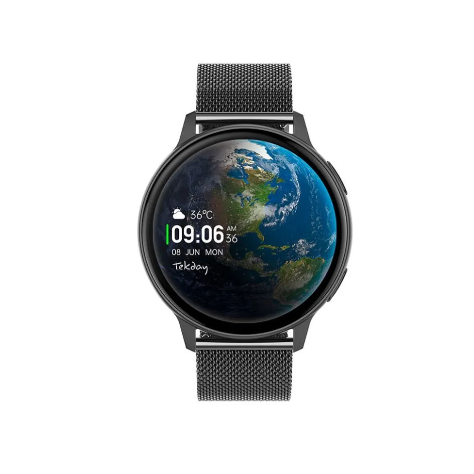 TEKDAY Montre Connectée cadran noir bracelet acier noir