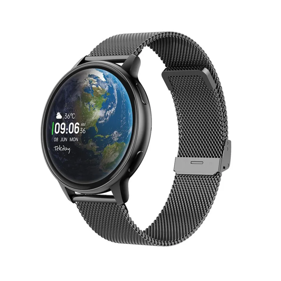 TEKDAY Montre Connectée cadran noir bracelet acier noir
