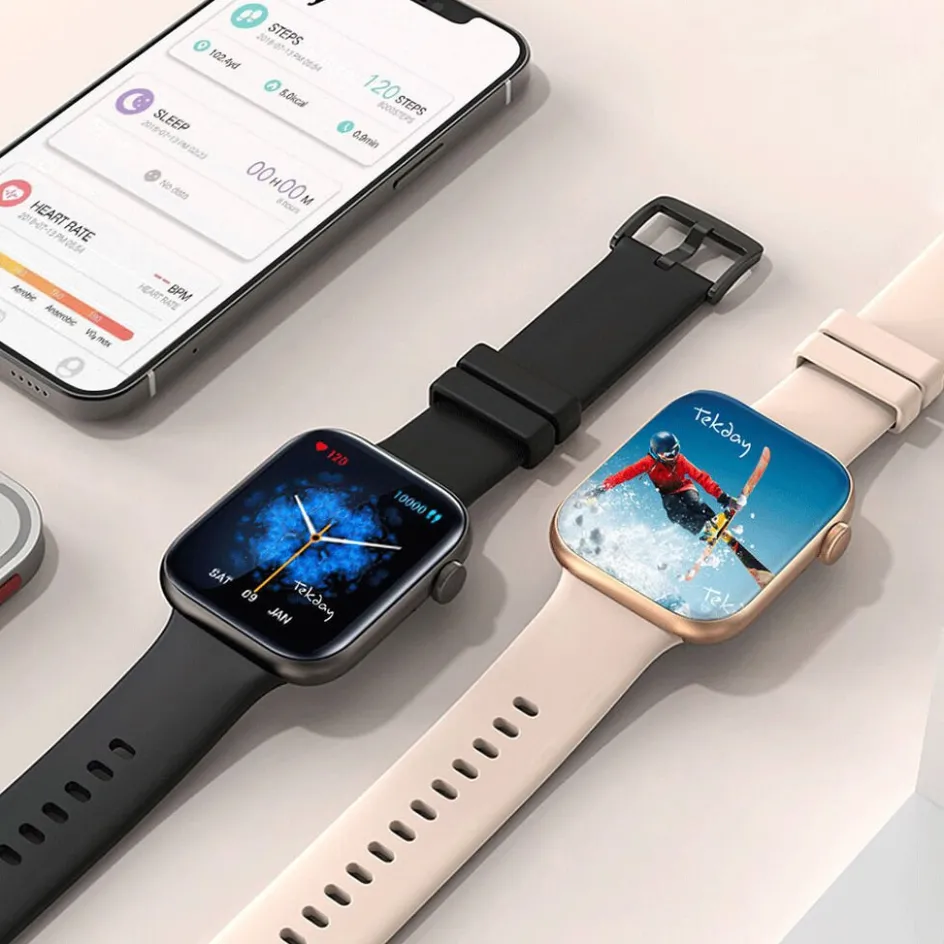 Hot TEKDAY Montre Connectée cadran doré bracelet acier doré