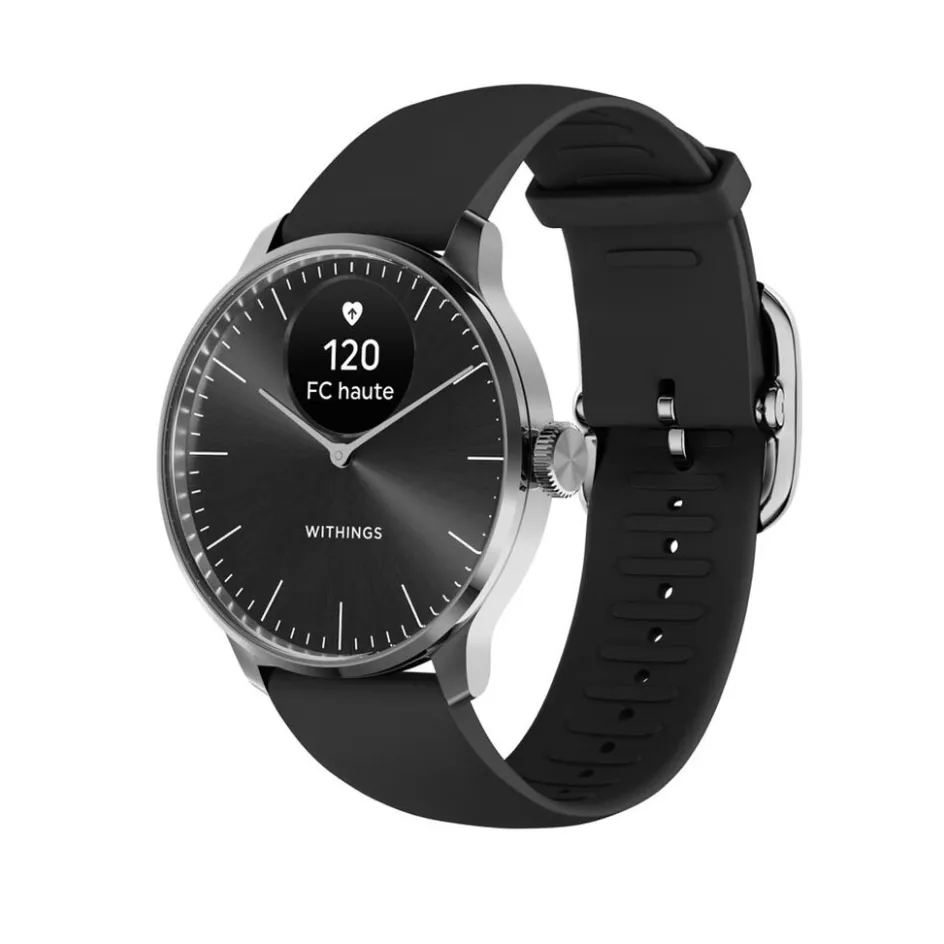 New WITHINGS Montre Connectée Scanwatch Light cadran argenté bracelet silicone noir