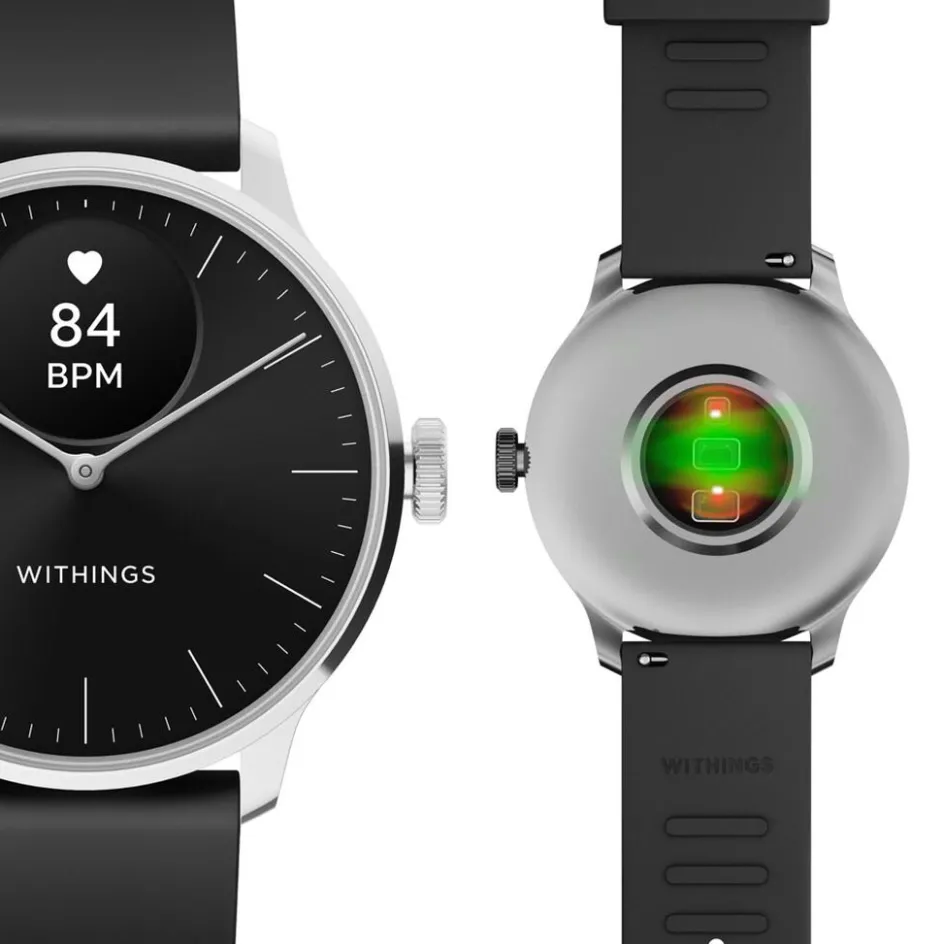 New WITHINGS Montre Connectée Scanwatch Light cadran argenté bracelet silicone noir