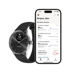New WITHINGS Montre Connectée Scanwatch Light cadran argenté bracelet silicone noir
