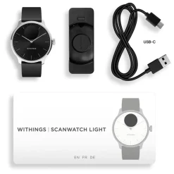 New WITHINGS Montre Connectée Scanwatch Light cadran argenté bracelet silicone noir