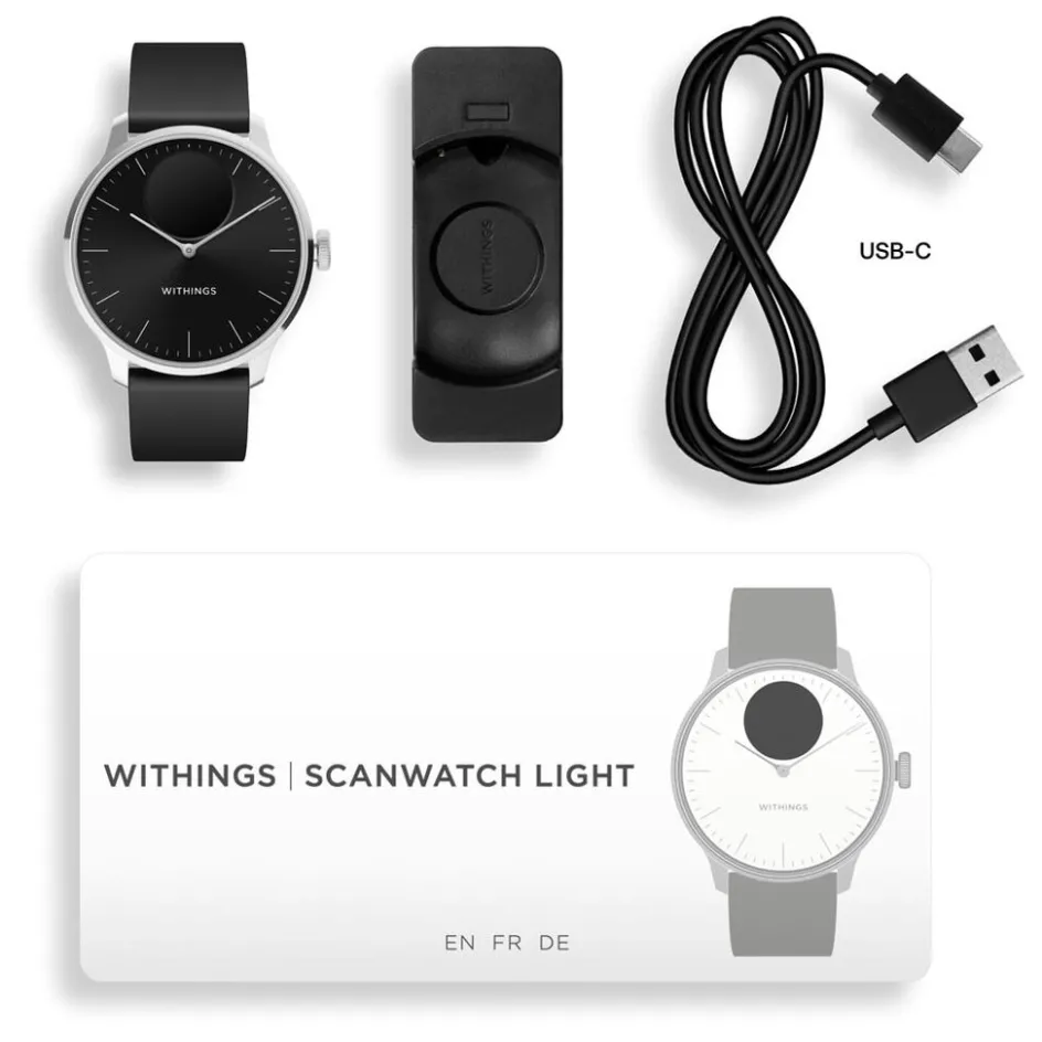 New WITHINGS Montre Connectée Scanwatch Light cadran argenté bracelet silicone noir