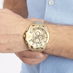 Discount DIESEL Montre Mega Chief Champagne cadran doré fond doré bracelet acier doré