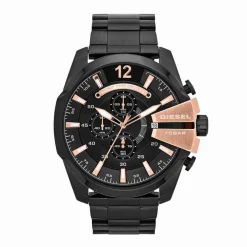 Sale DIESEL Montre Mega Chief Noir cadran noir fond noir bracelet acier noir