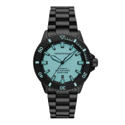 Best EMPORIO ARMANI Montre Sea Explorer Bleu cadran noir fond bleu bracelet acier noir