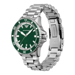 Best EMPORIO ARMANI Montre Vert cadran argenté fond vert bracelet acier argenté