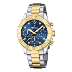 Clearance FESTINA Montre Boyfriend Bleu cadran argenté fond bleu bracelet acier bicolore