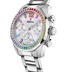New FESTINA Montre Boyfriend Blanc cadran argenté fond blanc bracelet acier argenté