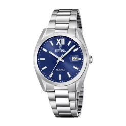 Outlet FESTINA Montre Classics Bleu cadran argenté fond bleu bracelet acier argenté