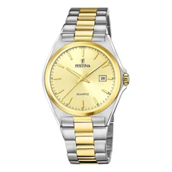 Best FESTINA Montre Classics Doré cadran argenté fond doré bracelet acier bicolore
