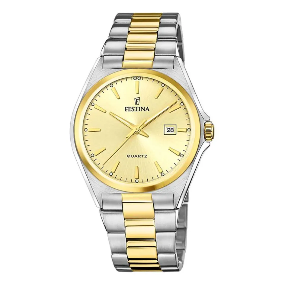 Best FESTINA Montre Classics Doré cadran argenté fond doré bracelet acier bicolore