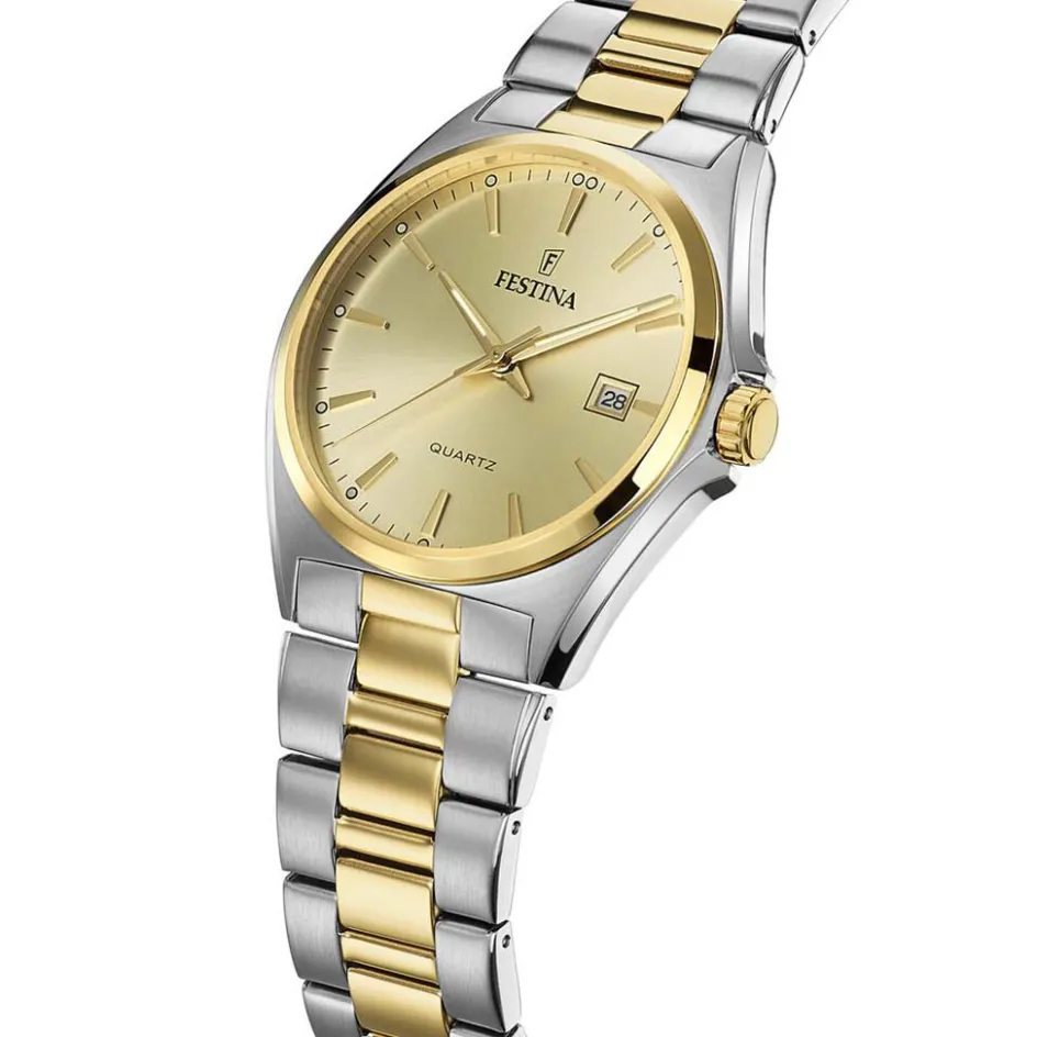 Best FESTINA Montre Classics Doré cadran argenté fond doré bracelet acier bicolore