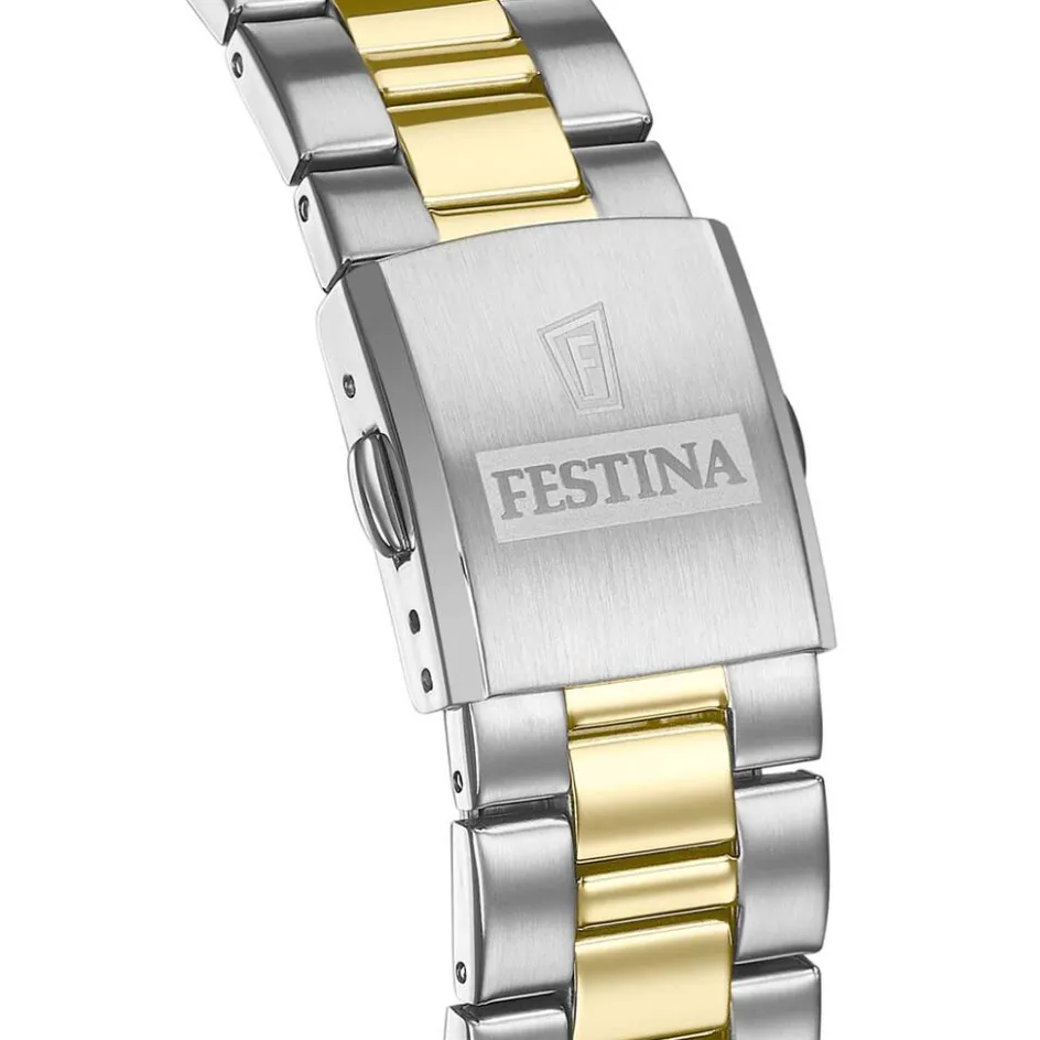 Best FESTINA Montre Classics Doré cadran argenté fond doré bracelet acier bicolore