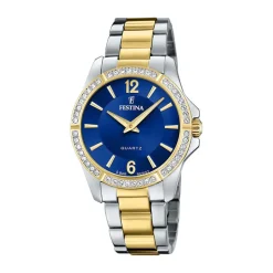 Sale FESTINA Montre Mademoiselle Bleu cadran argenté fond bleu bracelet acier bicolore