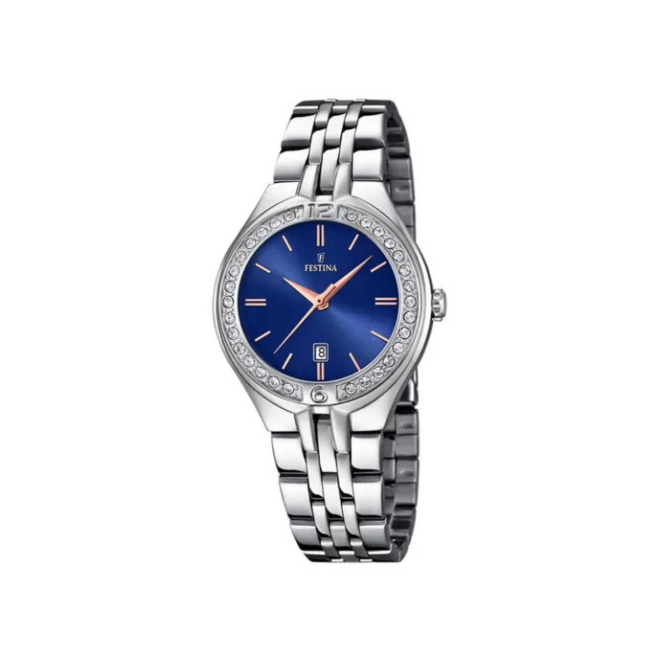 Sale FESTINA Montre Mademoiselle Bleu cadran argenté fond bleu bracelet acier argenté