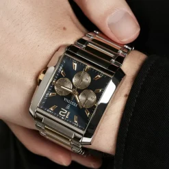 Outlet FESTINA Montre On The Square Chrono Bleu cadran argenté fond bleu bracelet acier bicolore