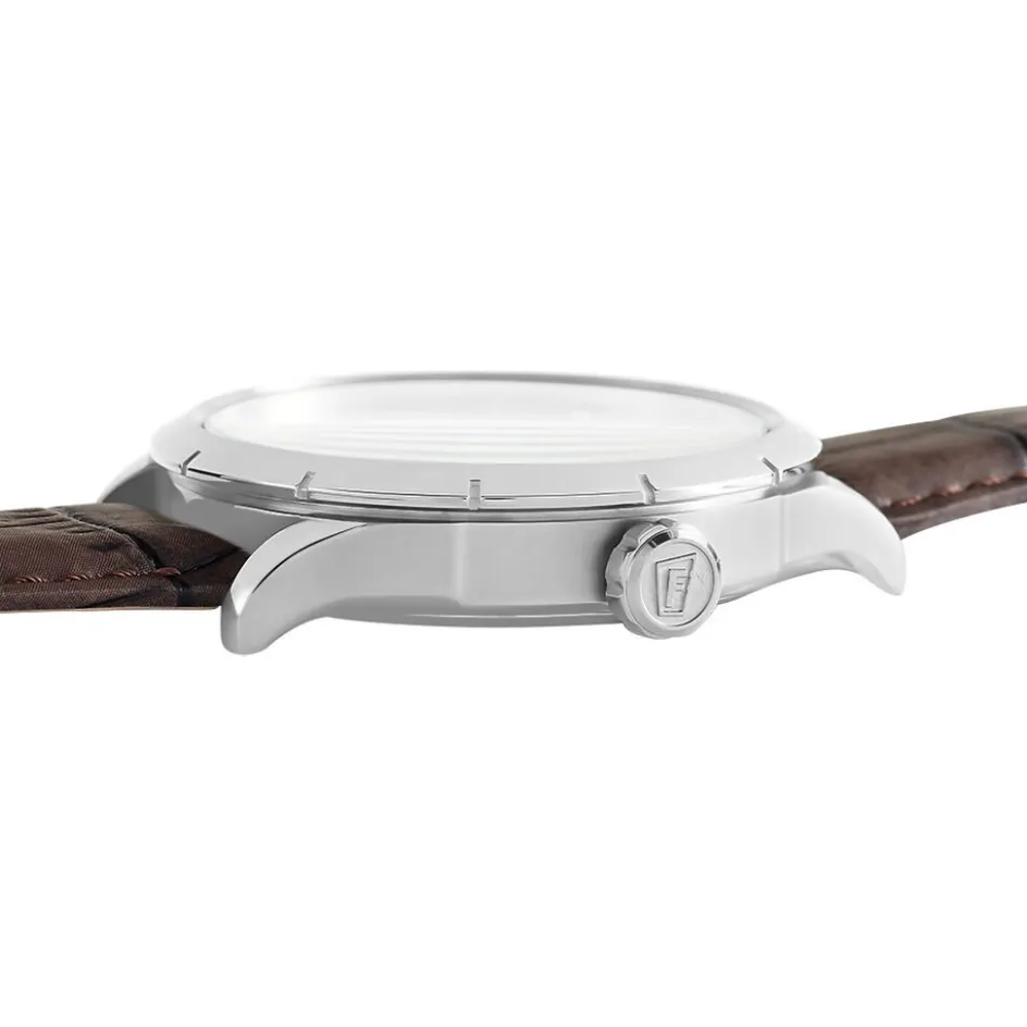 FESTINA Montre Retro Noir cadran argenté fond noir bracelet cuir marron