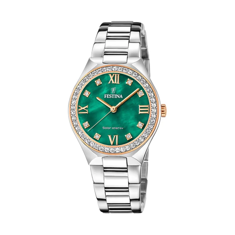 Sale FESTINA Montre Solar Energy Vert cadran argenté fond vert bracelet acier argenté