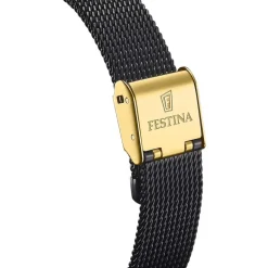 FESTINA Montre Squelette cadran doré fond doré bracelet acier noir