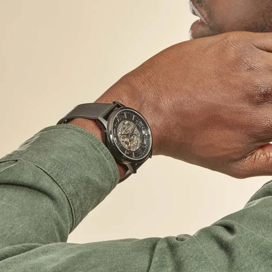 Sale FESTINA Montre Squelette Blanc cadran noir fond noir bracelet acier noir