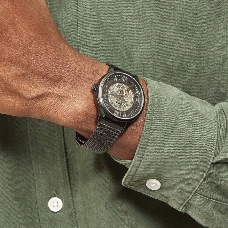 Sale FESTINA Montre Squelette Blanc cadran noir fond noir bracelet acier noir