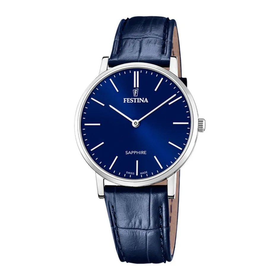Online FESTINA SWISS MADE Montre 39 Bleu London cadran argenté fond bleu london bracelet cuir bleu london