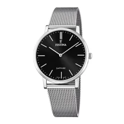 Best FESTINA SWISS MADE Montre 39 Noir cadran argenté fond noir bracelet acier argenté