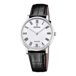 Best FESTINA SWISS MADE Montre 39 Blanc cadran argenté fond blanc bracelet cuir noir