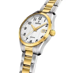 Hot FESTINA SWISS MADE Montre 37,5 Argenté cadran bicolore doré / blanc fond argenté bracelet acier bicolore