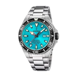 Clearance FESTINA Montre the Originals/diver Bleu Sky cadran argenté fond bleu sky bracelet acier argenté
