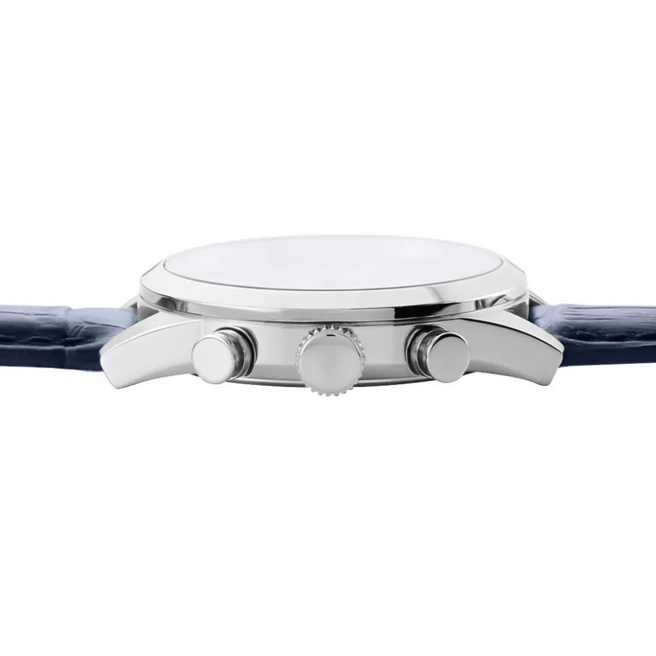 Clearance FESTINA Montre Timeless Chronograph Bleu cadran argenté fond bleu bracelet cuir bleu