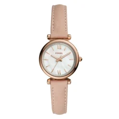 Clearance FOSSIL Montre Carlie Mini Nacre cadran doré rose fond nacre bracelet cuir doré rose