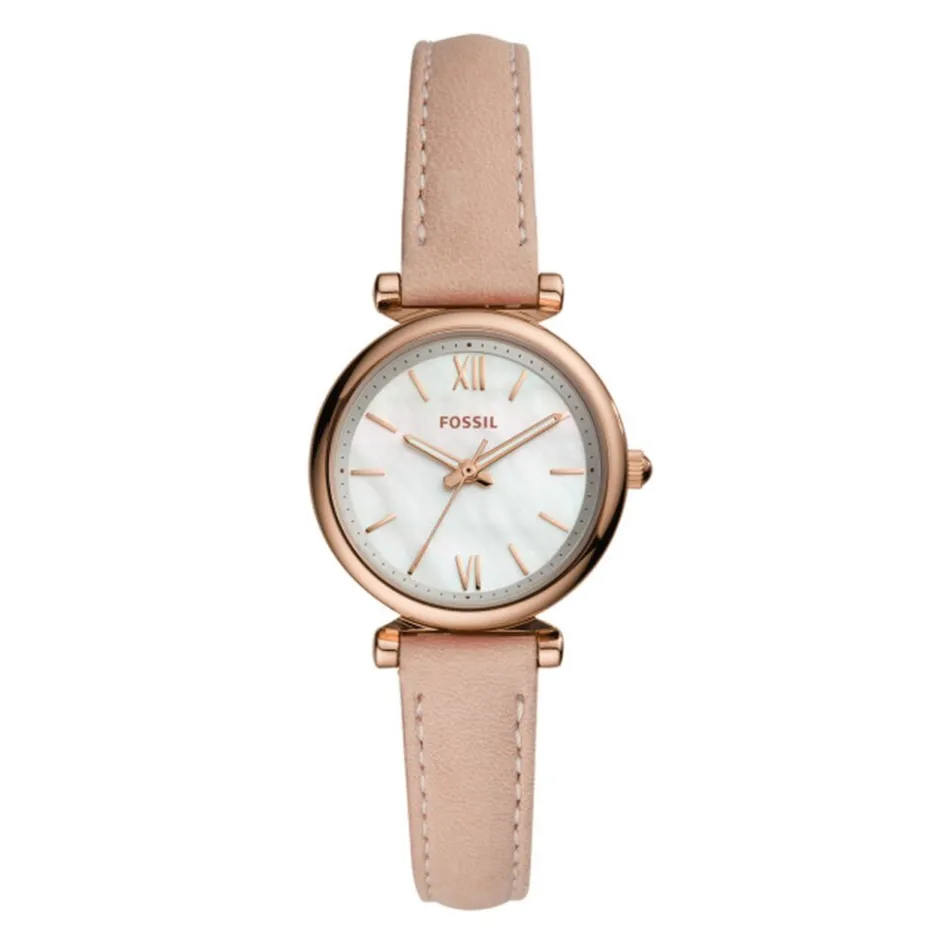 Clearance FOSSIL Montre Carlie Mini Nacre cadran doré rose fond nacre bracelet cuir doré rose