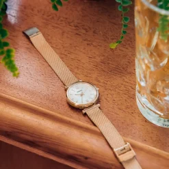 Discount FOSSIL Montre Carlie Mini Nacre cadran doré rose fond nacre bracelet acier doré rose