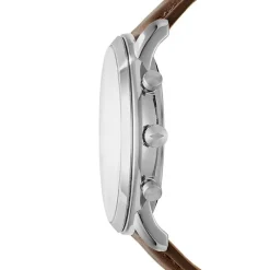 Hot FOSSIL Montre Neutra Chrono Beige cadran argenté fond beige bracelet cuir brun