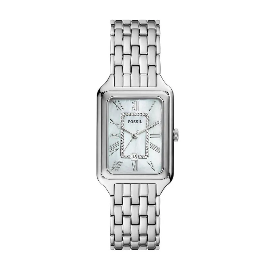 FOSSIL Montre Raquel Blanc cadran argenté fond blanc bracelet acier argenté